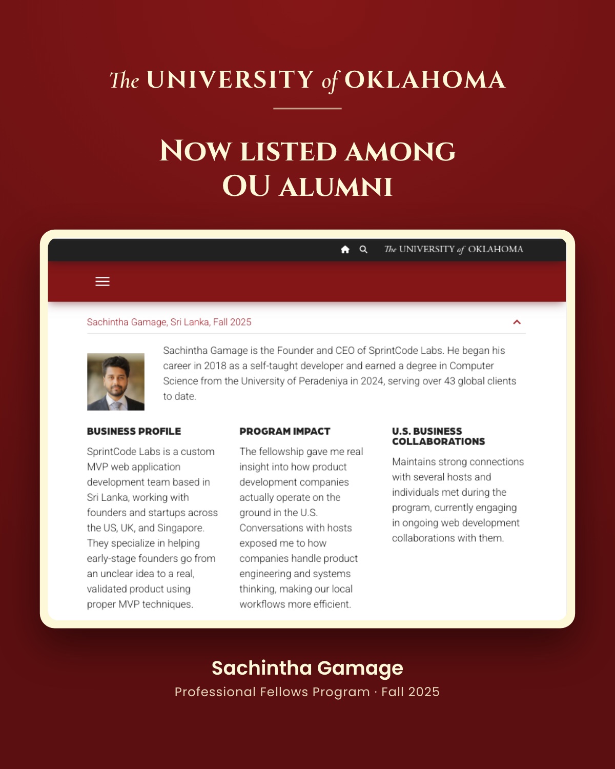 My listing on the University of Oklahoma alumni page